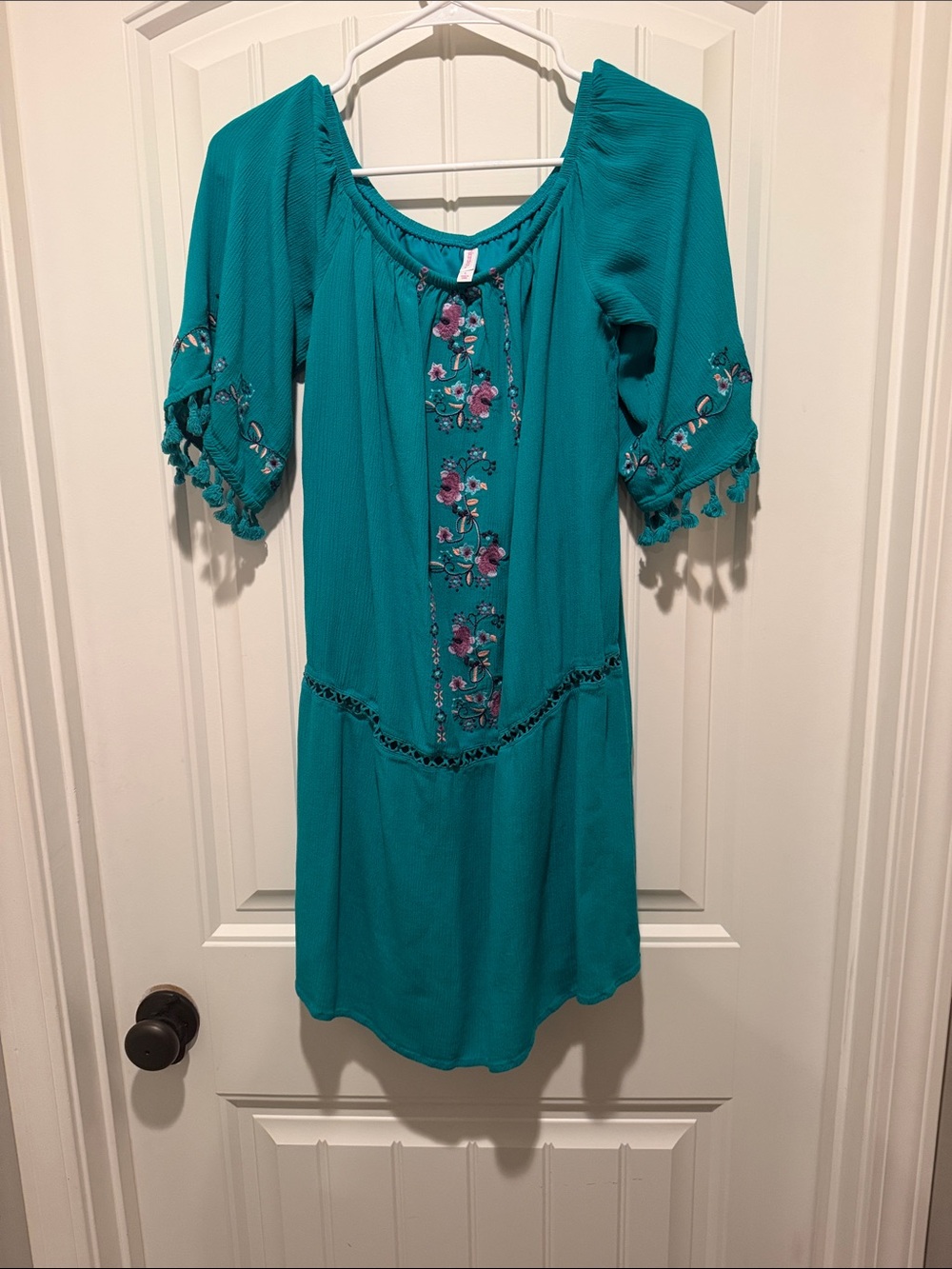 Xhilaration Teal Embroidered Tassel Midi Dress